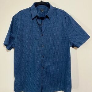 Men's Express Short Sleeve Button Up Shirt - Navy Blue (Slim Fit XL)